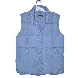 Lands' End Blue Goose Down Puffer Vest Feathers Snap Front Women's 6 - 8 Pockets